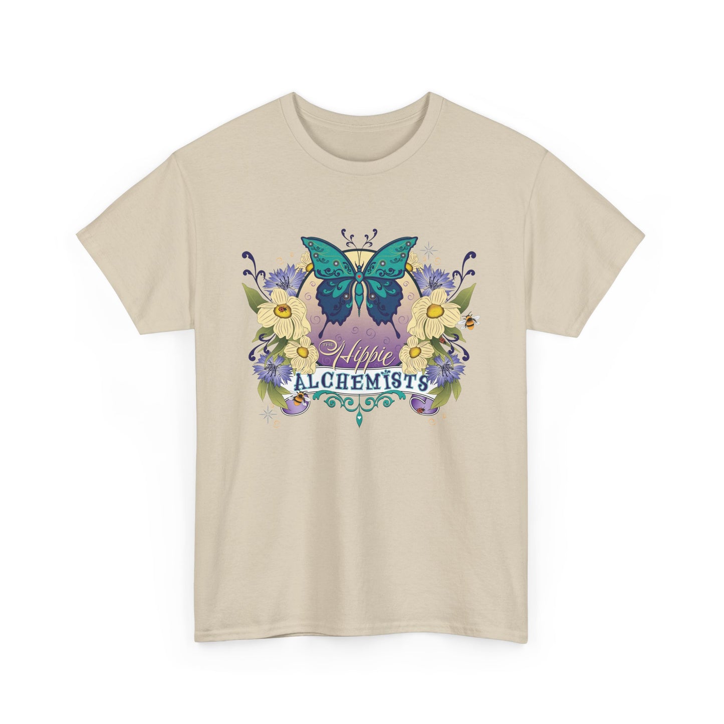 The Hippie Alchemist Tee - Unisex Heavy Cotton Tee, Nature Lover Gift, Spring Fashion, Eco-Friendly Apparel, Unique Graphic Tee - Butterflies and Flowers