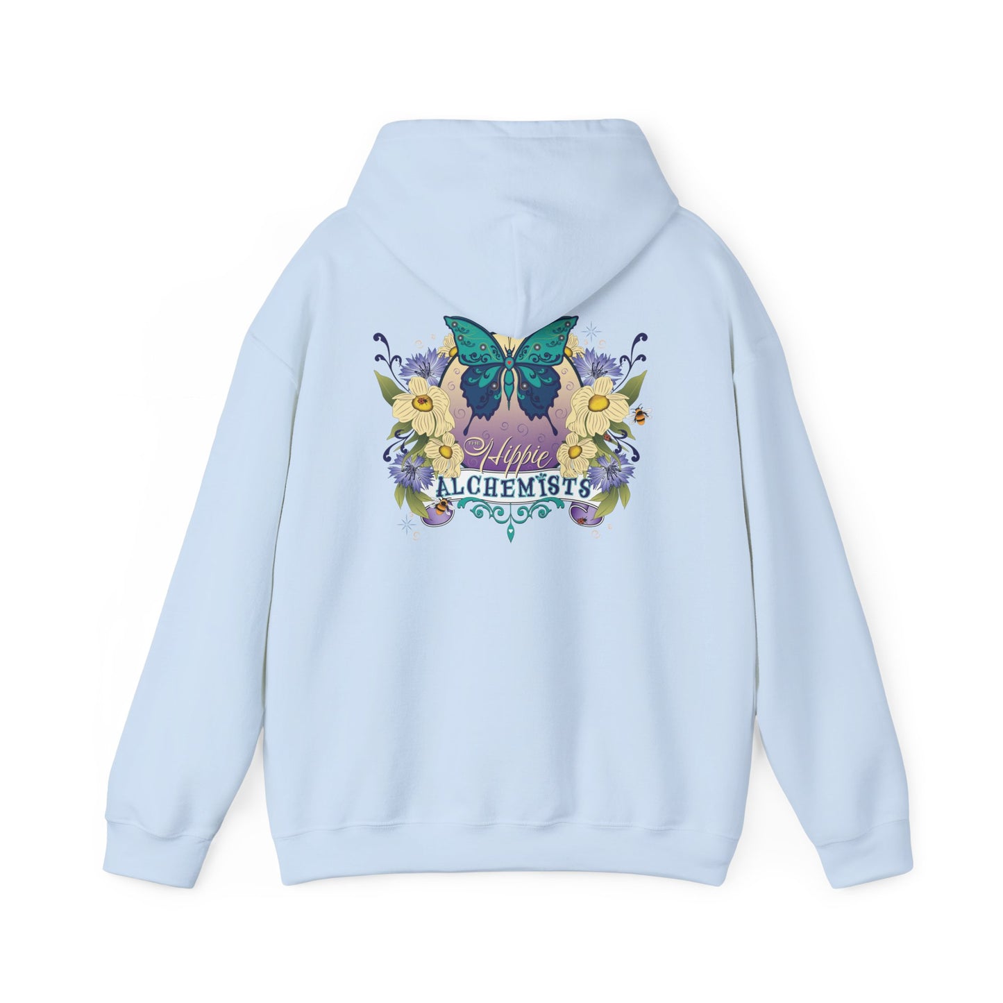 The Hippie Alchemists Hoodie, Unisex Sweatshirt, Nature-Inspired Apparel, Gift for Butterfly Lovers, Spiritual Fashion, Cozy Layering
