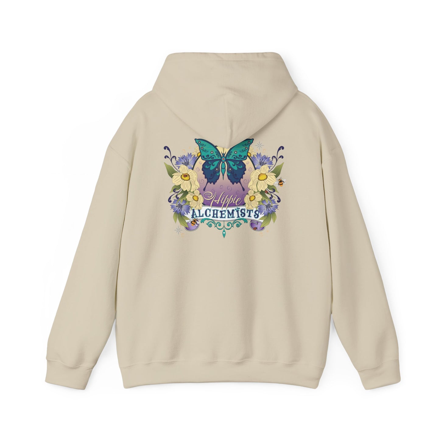 The Hippie Alchemists Hoodie, Unisex Sweatshirt, Nature-Inspired Apparel, Gift for Butterfly Lovers, Spiritual Fashion, Cozy Layering