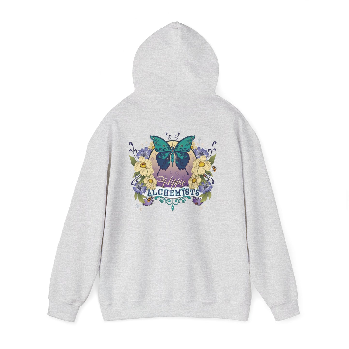 The Hippie Alchemists Hoodie, Unisex Sweatshirt, Nature-Inspired Apparel, Gift for Butterfly Lovers, Spiritual Fashion, Cozy Layering