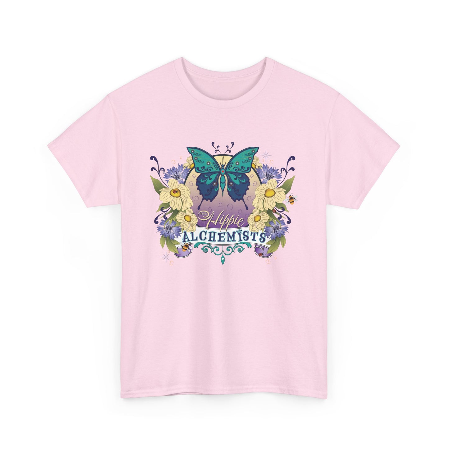 The Hippie Alchemist Tee - Unisex Heavy Cotton Tee, Nature Lover Gift, Spring Fashion, Eco-Friendly Apparel, Unique Graphic Tee - Butterflies and Flowers