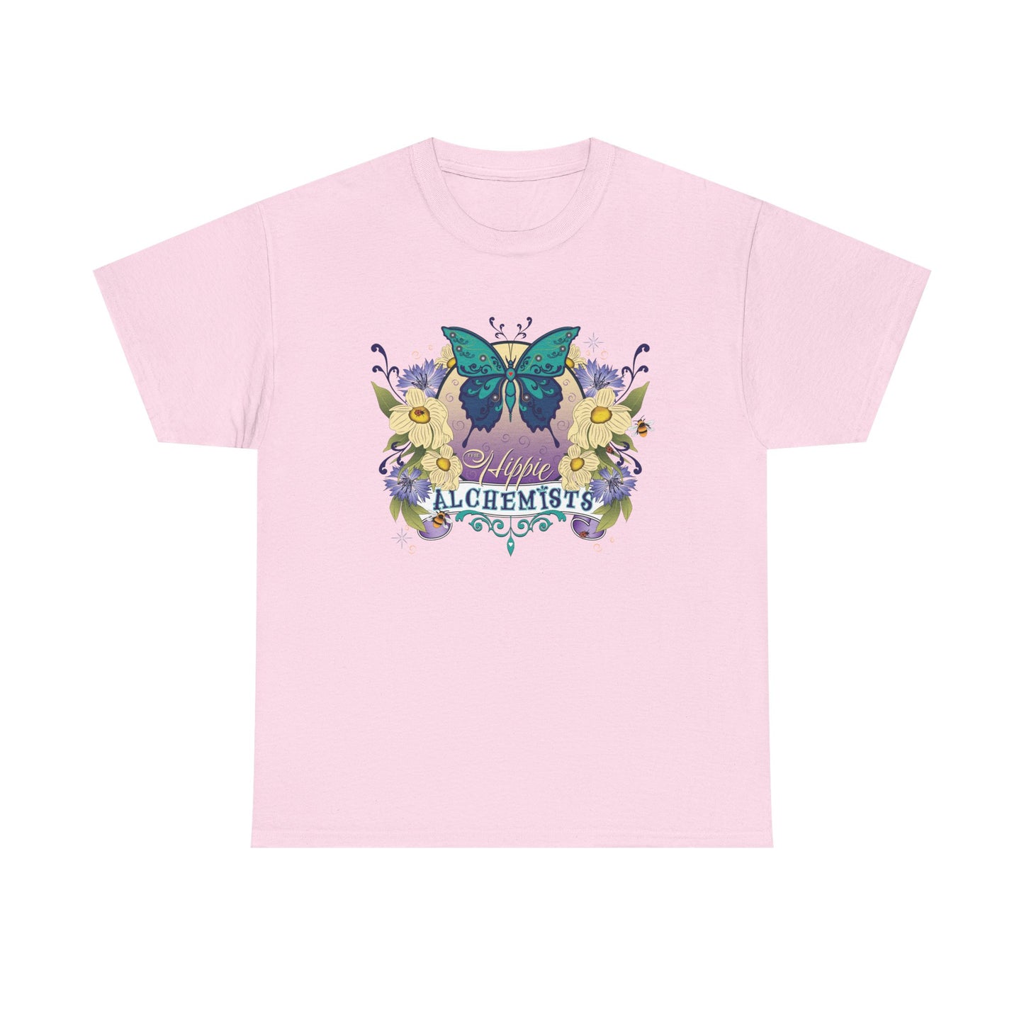 The Hippie Alchemist Tee - Unisex Heavy Cotton Tee, Nature Lover Gift, Spring Fashion, Eco-Friendly Apparel, Unique Graphic Tee - Butterflies and Flowers