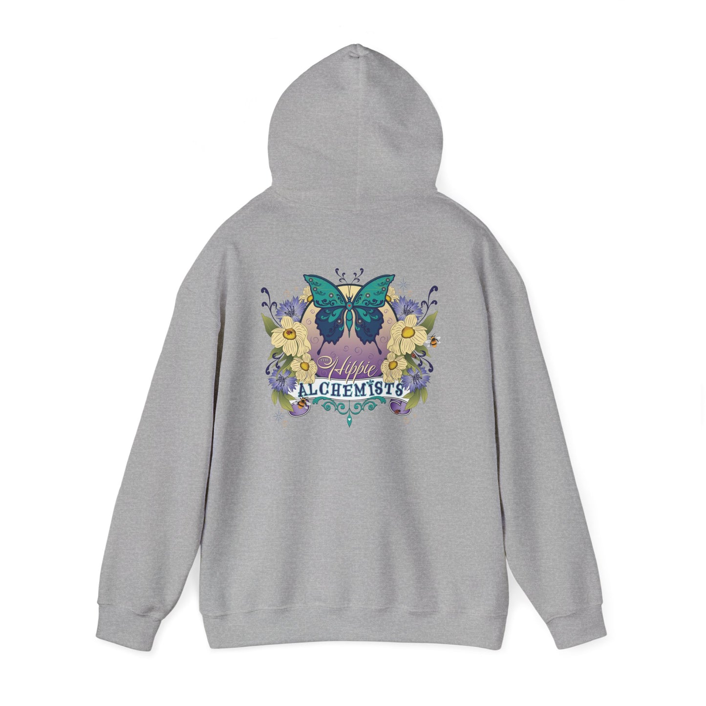 The Hippie Alchemists Hoodie, Unisex Sweatshirt, Nature-Inspired Apparel, Gift for Butterfly Lovers, Spiritual Fashion, Cozy Layering