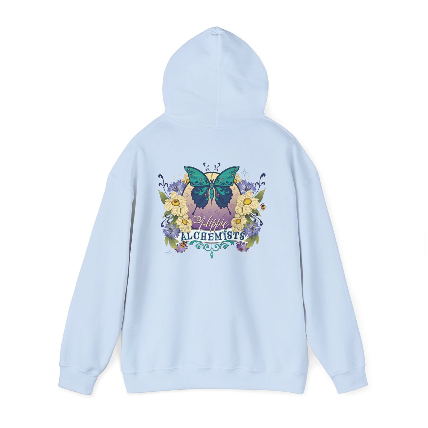 The Hippie Alchemists Hoodie, Unisex Sweatshirt, Nature-Inspired Apparel, Gift for Butterfly Lovers, Spiritual Fashion, Cozy Layering