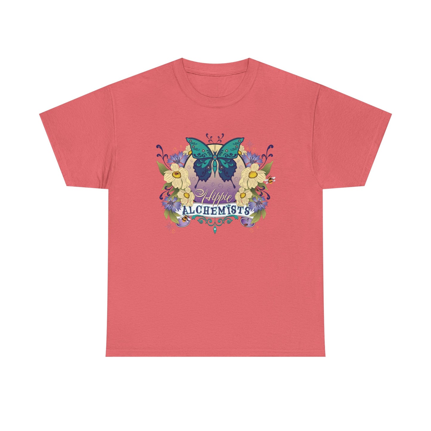 The Hippie Alchemist Tee - Unisex Heavy Cotton Tee, Nature Lover Gift, Spring Fashion, Eco-Friendly Apparel, Unique Graphic Tee - Butterflies and Flowers