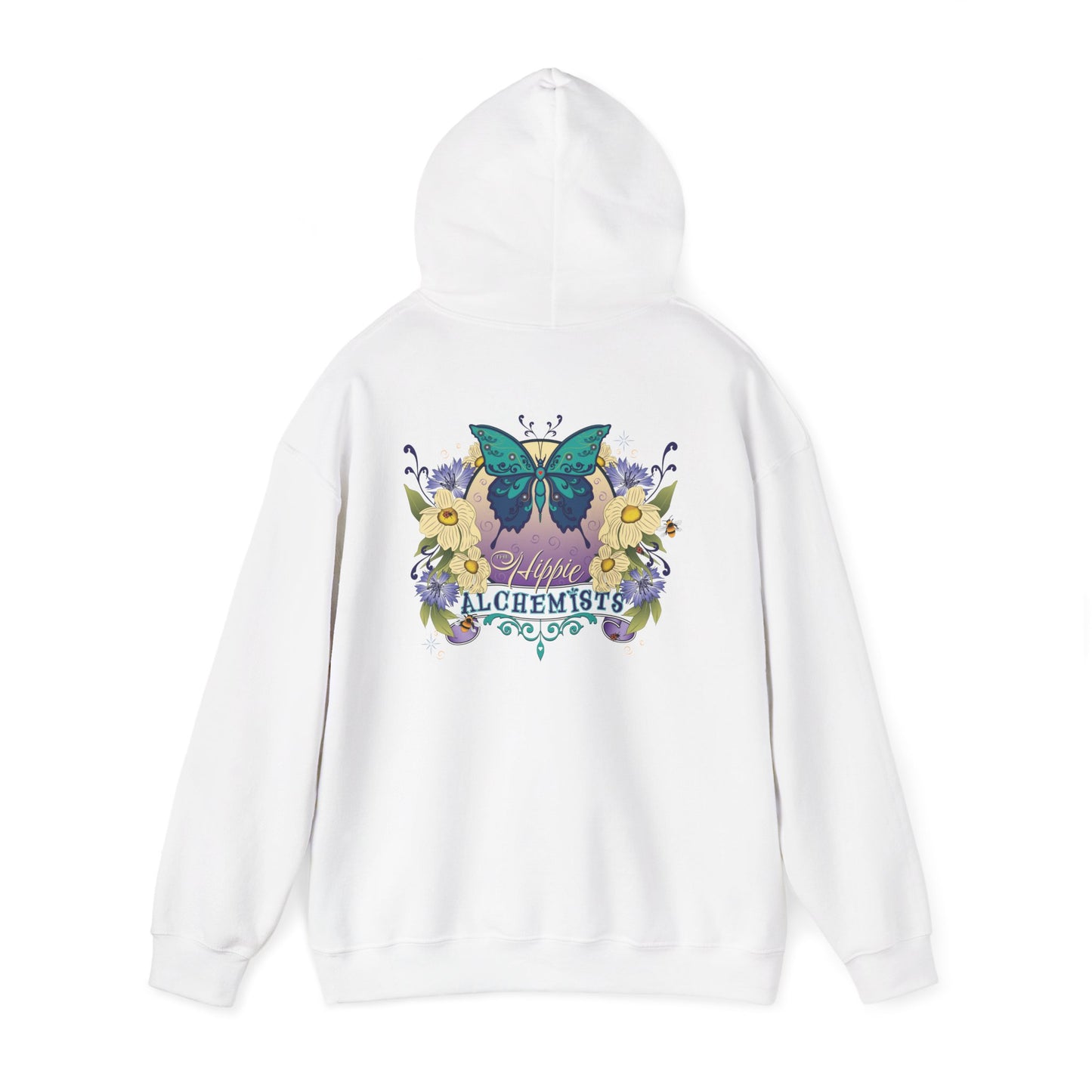 The Hippie Alchemists Hoodie, Unisex Sweatshirt, Nature-Inspired Apparel, Gift for Butterfly Lovers, Spiritual Fashion, Cozy Layering