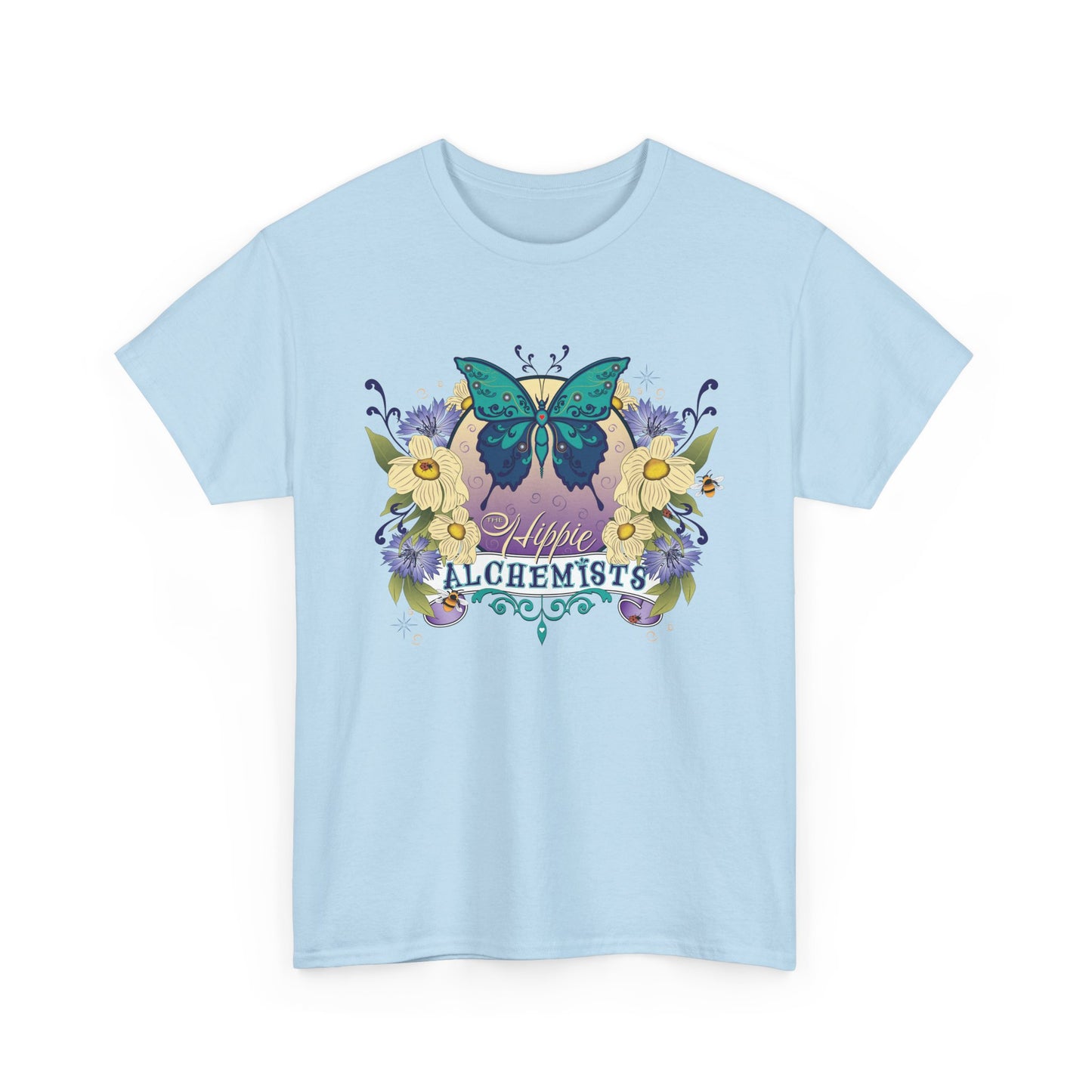 The Hippie Alchemist Tee - Unisex Heavy Cotton Tee, Nature Lover Gift, Spring Fashion, Eco-Friendly Apparel, Unique Graphic Tee - Butterflies and Flowers