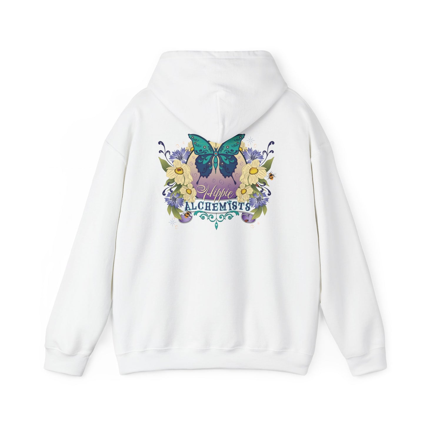 The Hippie Alchemists Hoodie, Unisex Sweatshirt, Nature-Inspired Apparel, Gift for Butterfly Lovers, Spiritual Fashion, Cozy Layering