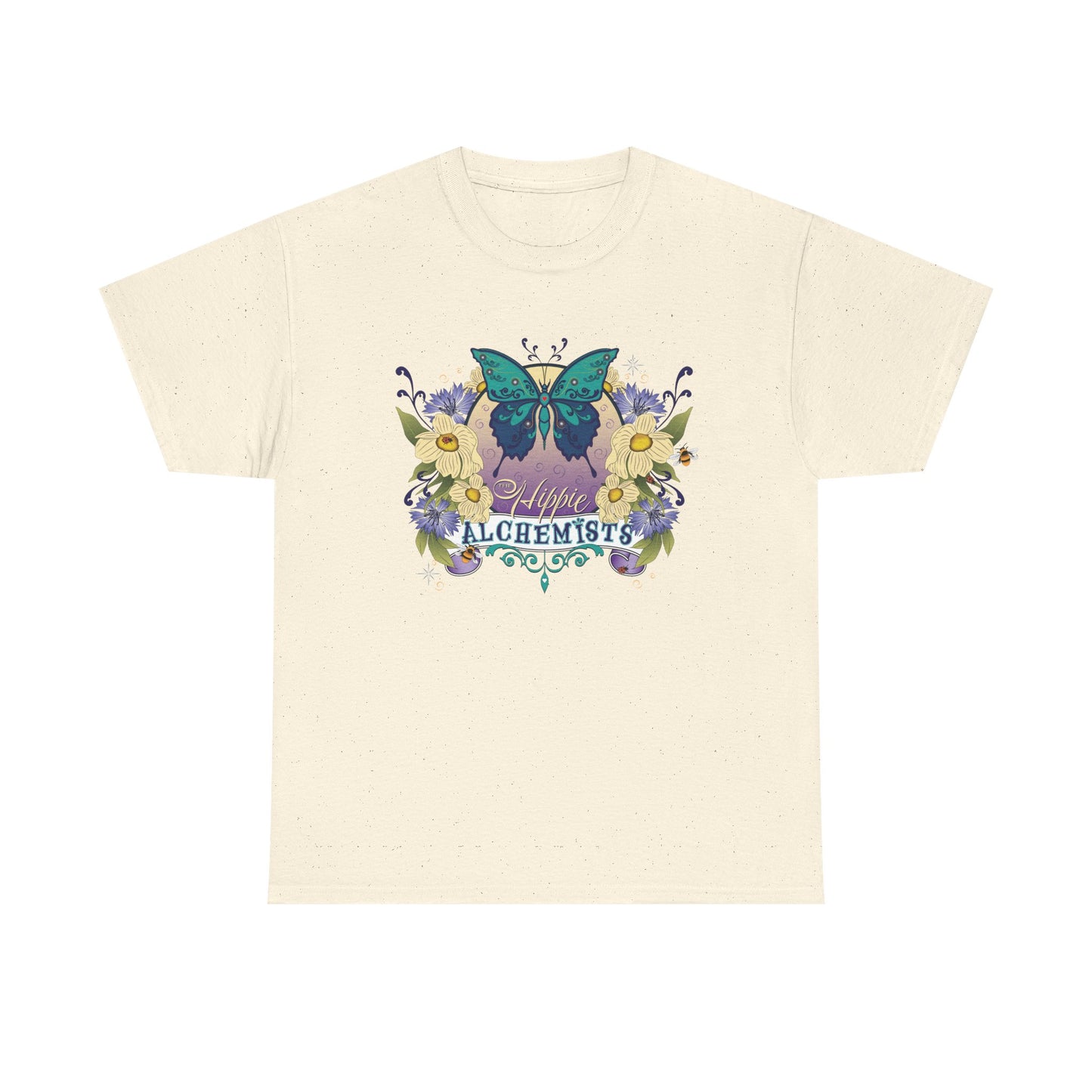 The Hippie Alchemist Tee - Unisex Heavy Cotton Tee, Nature Lover Gift, Spring Fashion, Eco-Friendly Apparel, Unique Graphic Tee - Butterflies and Flowers