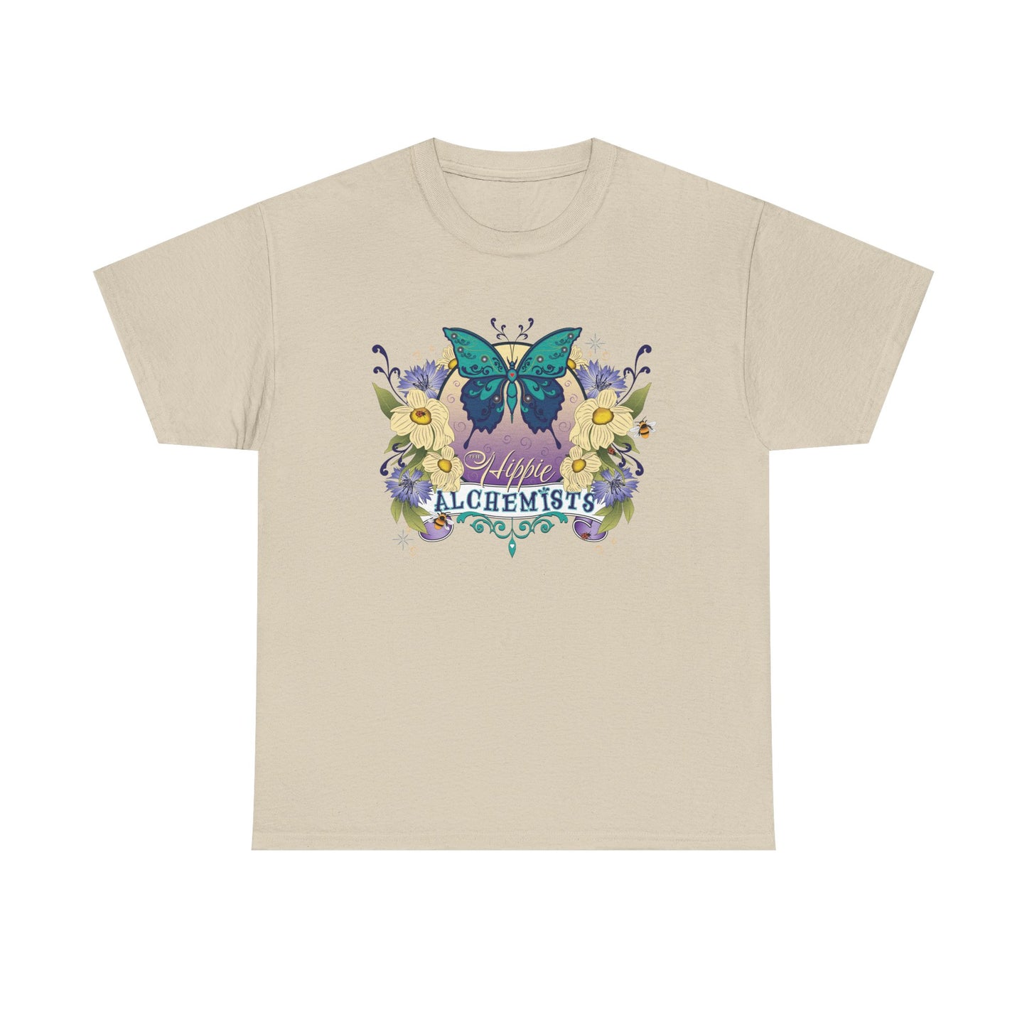The Hippie Alchemist Tee - Unisex Heavy Cotton Tee, Nature Lover Gift, Spring Fashion, Eco-Friendly Apparel, Unique Graphic Tee - Butterflies and Flowers