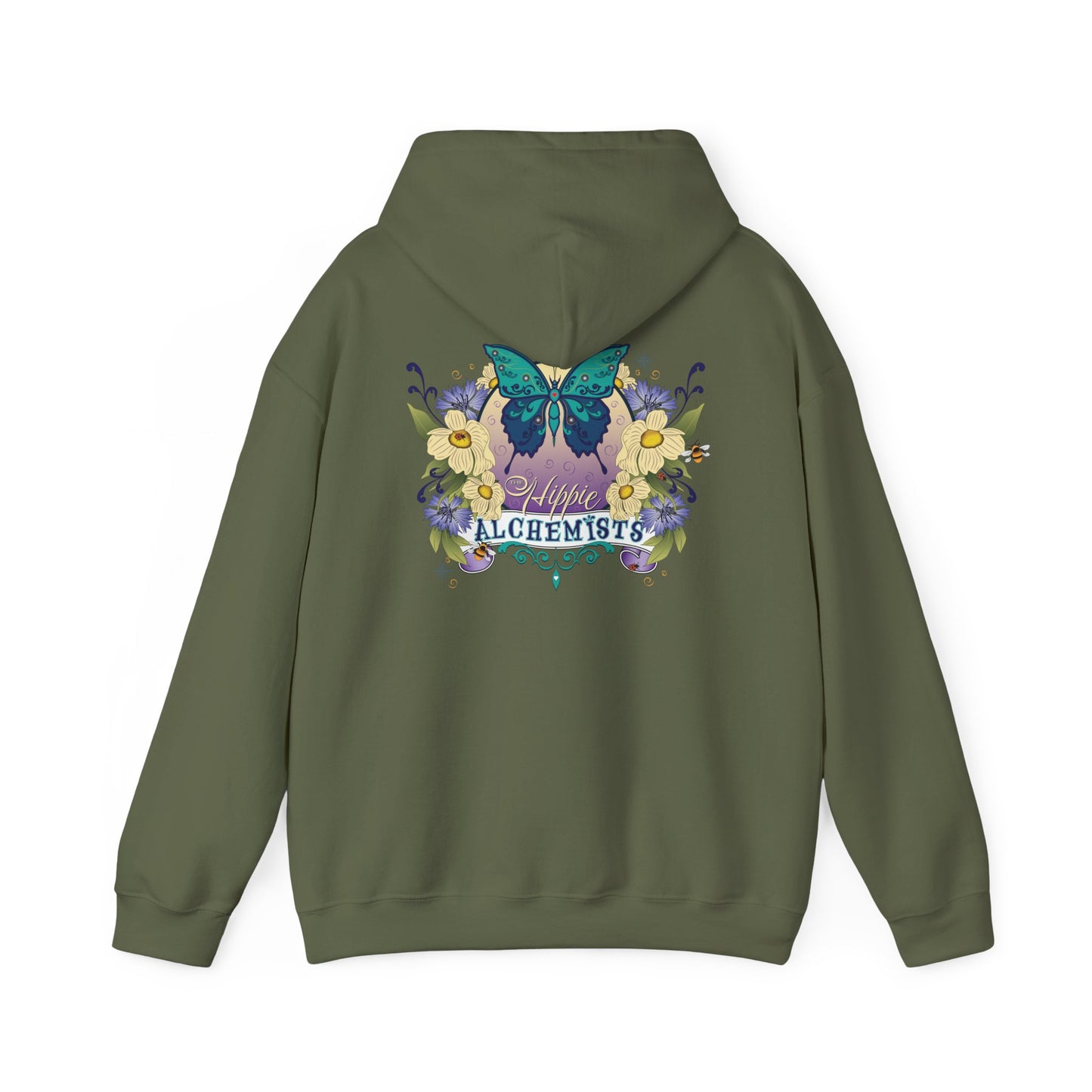 The Hippie Alchemists Hoodie, Unisex Sweatshirt, Nature-Inspired Apparel, Gift for Butterfly Lovers, Spiritual Fashion, Cozy Layering