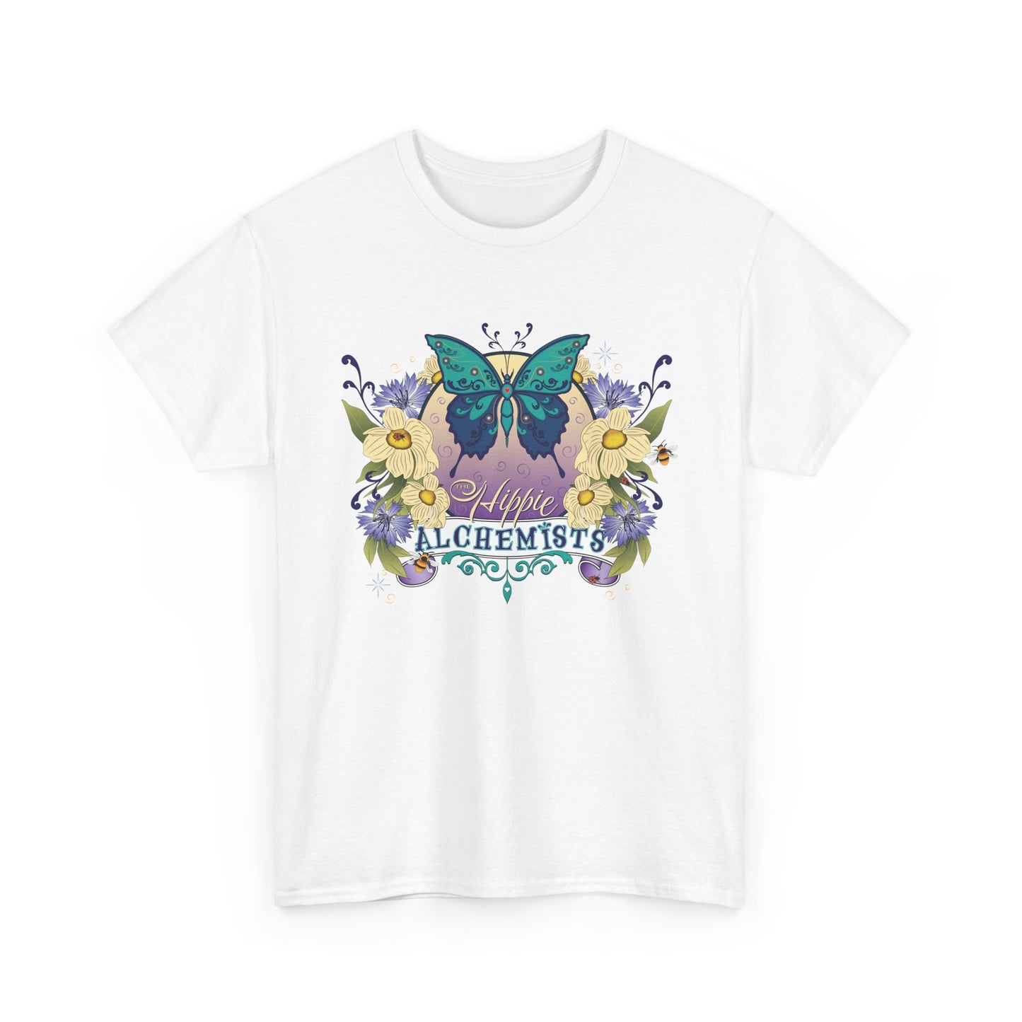 The Hippie Alchemist Tee - Unisex Heavy Cotton Tee, Nature Lover Gift, Spring Fashion, Eco-Friendly Apparel, Unique Graphic Tee - Butterflies and Flowers