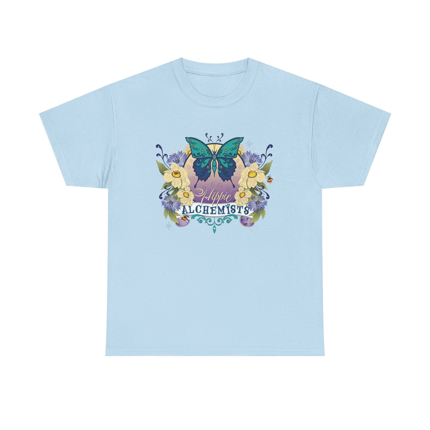 The Hippie Alchemist Tee - Unisex Heavy Cotton Tee, Nature Lover Gift, Spring Fashion, Eco-Friendly Apparel, Unique Graphic Tee - Butterflies and Flowers