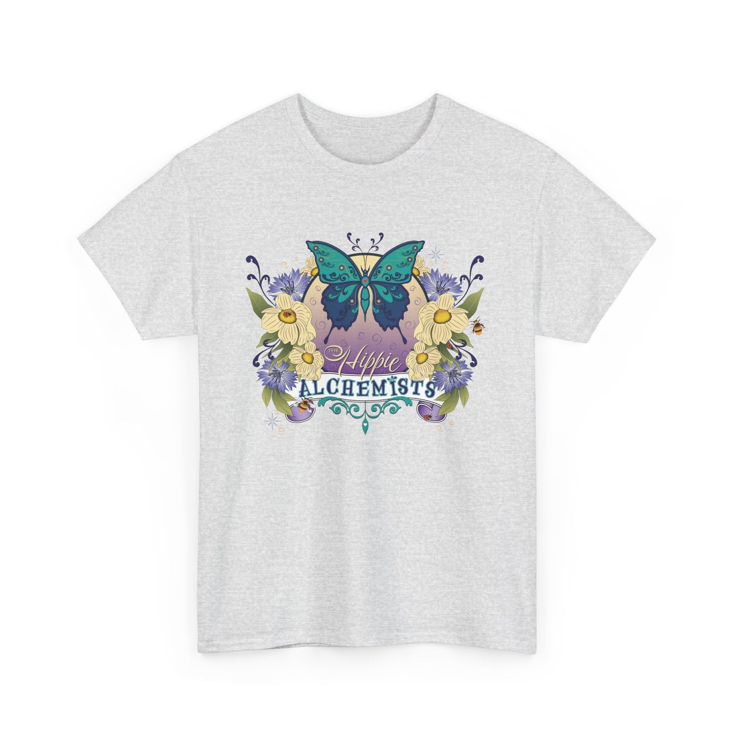 The Hippie Alchemist Tee - Unisex Heavy Cotton Tee, Nature Lover Gift, Spring Fashion, Eco-Friendly Apparel, Unique Graphic Tee - Butterflies and Flowers