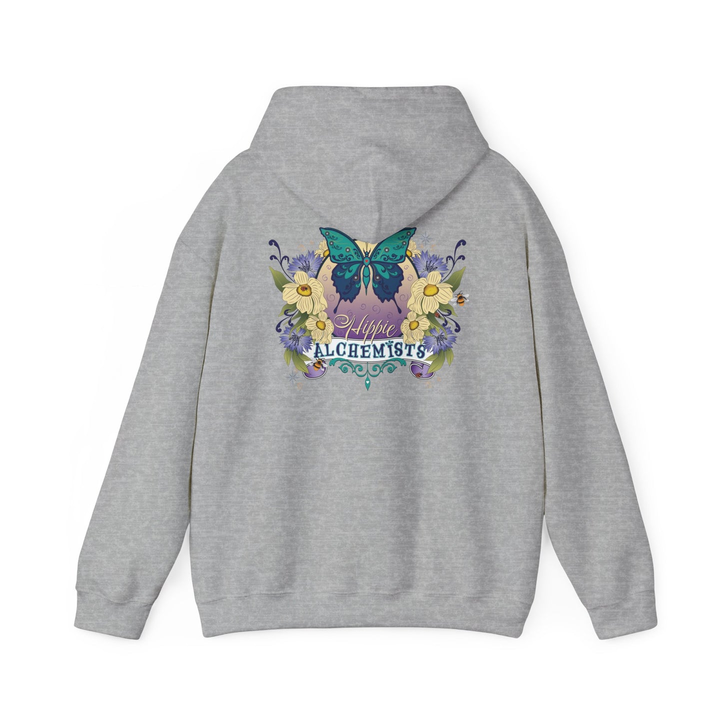 The Hippie Alchemists Hoodie, Unisex Sweatshirt, Nature-Inspired Apparel, Gift for Butterfly Lovers, Spiritual Fashion, Cozy Layering