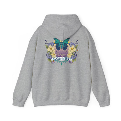 The Hippie Alchemists Hoodie, Unisex Sweatshirt, Nature-Inspired Apparel, Gift for Butterfly Lovers, Spiritual Fashion, Cozy Layering