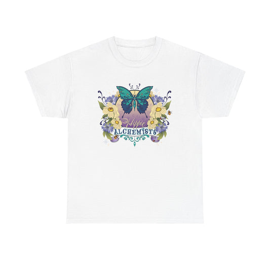 The Hippie Alchemist Tee - Unisex Heavy Cotton Tee, Nature Lover Gift, Spring Fashion, Eco-Friendly Apparel, Unique Graphic Tee - Butterflies and Flowers