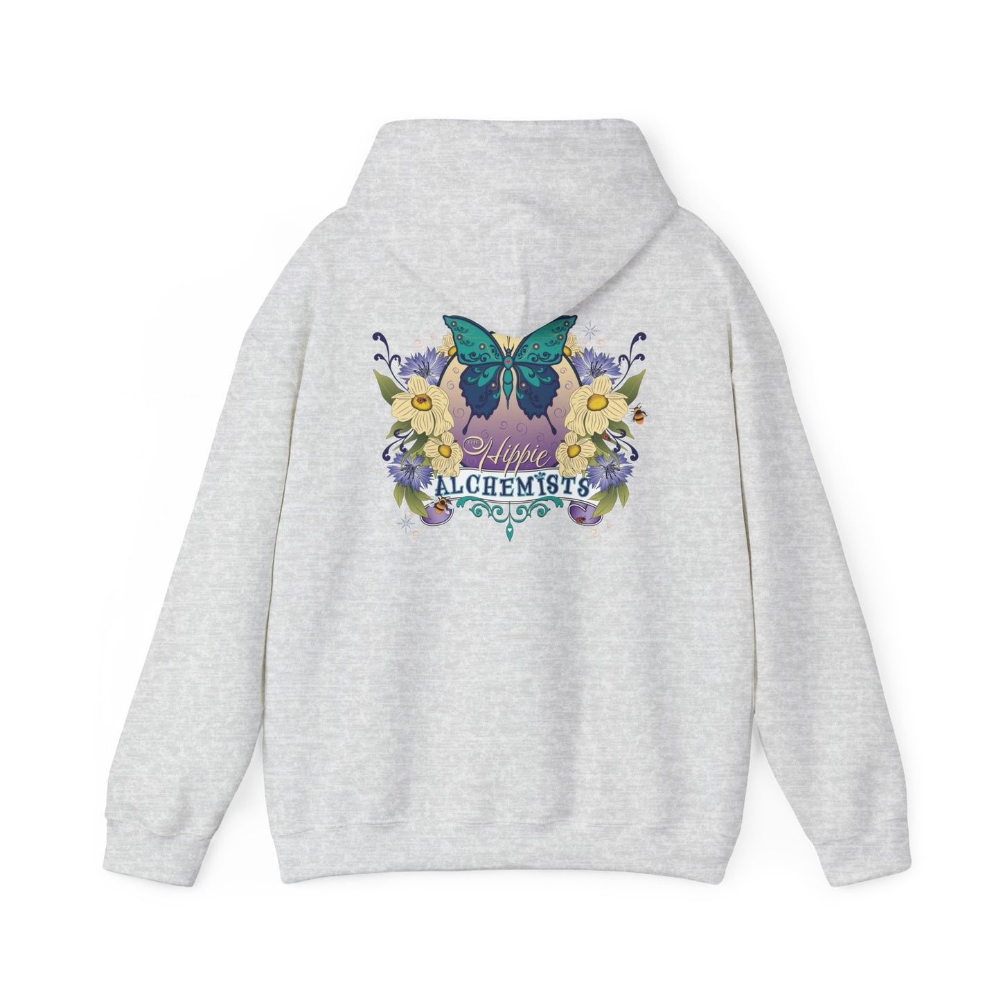 The Hippie Alchemists Hoodie, Unisex Sweatshirt, Nature-Inspired Apparel, Gift for Butterfly Lovers, Spiritual Fashion, Cozy Layering